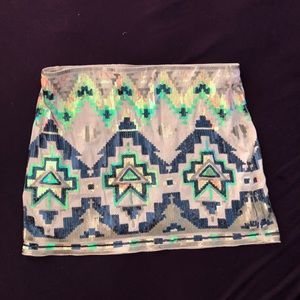 Express Aztec Sequin Mini Skirt
